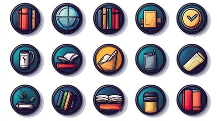 Poster - set of icons represents literature and e-books, bridging traditional and digital reading experiences.stock photo