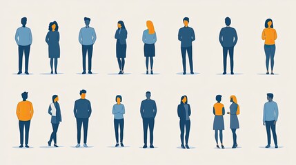 Poster - set of simple icons representing people in groups, designed in blue and grey against white background for easy recognition.illustration