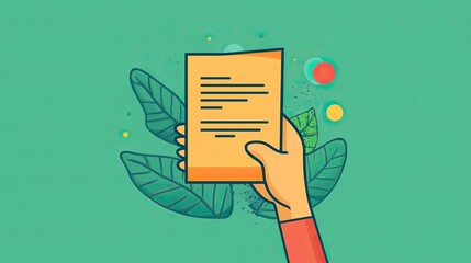 Poster - sheet of paper held in hand symbolizes document submissions or requests in clean icon style.