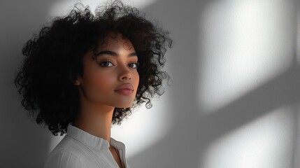Aufkleber - silhouette of woman with curly hair standing in casual attire, set against white background.illustration