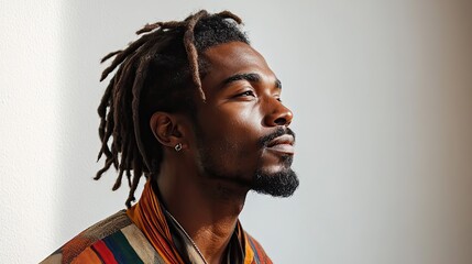 Poster - silhouette profile view of man with dreadlocks, set against white background, representing minimalist