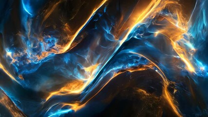 Poster - Abstract artwork with dynamic blue and orange swirls, depicting energy and movement in a vibrant, fiery color scheme.