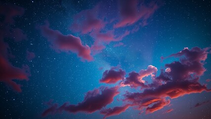 Wall Mural - Celestial Canvas A Night Sky Symphony with Crimson Clouds and Sparkling Stars