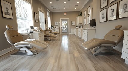 Poster - sleek and modern dental office interior is displayed with high-tech equipment.stock photo