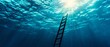 © ธนากร บัวพรหม - A ladder submerged in clear blue water reaching towards the sunlight, symbolizing escape, freedom, or exploration in a serene underwater environment.