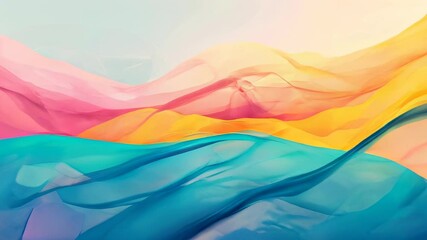Poster - abstract waves in vibrant shades of blue, pink, and yellow, creating a soft, flowing landscape with 