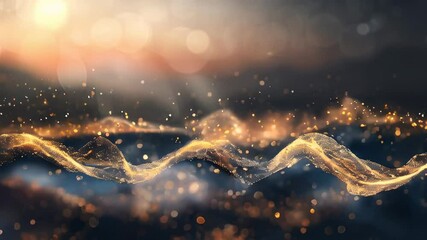 Poster - Abstract waves of golden particles in a soft-focus scene, evoking warmth and tranquility with a smooth, flowing visual.