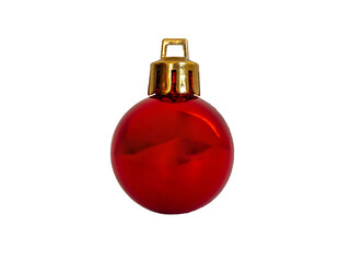 Shiny red glass or plastic ball ornament. Winter holiday decorations.  Decoration for the Christmas tree