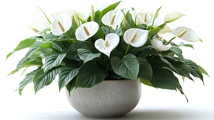 Poster - Spathiphyllum flower in ceramic pot, representing air-purifying houseplants and minimal home decor concepts, perfect for gardening and home improvement posters or banners.illustration