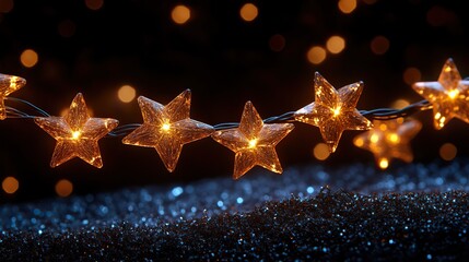 Poster - string of starry lights isolated against black background, perfect for festive stock photo