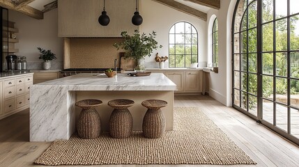 Aufkleber - stylish carpet adds warmth and texture to modern kitchen floor.image