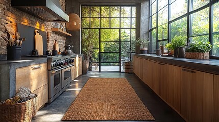 Fototapete - stylish carpet adds warmth and texture to modern kitchen floor.stock photo