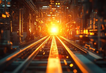Poster - Futuristic Industrial Setting With Glowing Horizon