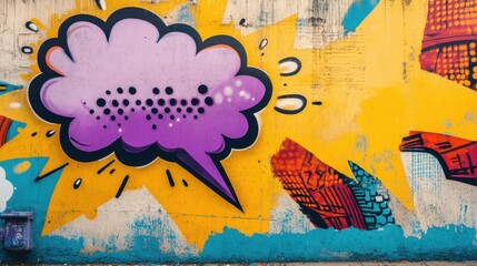 Fototapete - A colorful comic-style background featuring a purple exploding speech bubble, designed for adding impactful messages and dynamic visuals in creative works.