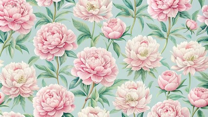  Seamless pattern with peony flower and pastel colors
