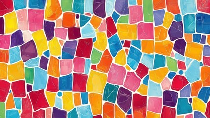 Poster - A lively mosaic background composed of colorful tiles in various sizes and shapes.