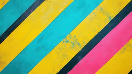 Poster - A lively striped background with bold and contrasting colors, including teal, yellow, and magenta.