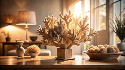 Wall Mural - Calming Coral Interior Design Silhouette in Soft Earthy Tones with Natural Materials for a Harmonious Aesthetic in Home Decor