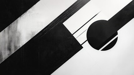Poster - A minimalist black and white abstract design featuring bold geometric shapes and lines.