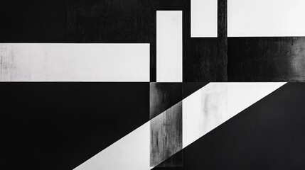 Poster - A minimalist black and white abstract design featuring bold geometric shapes and lines.