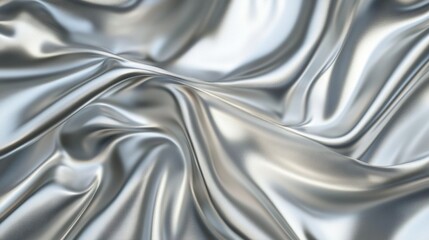 3d chrome liquid wavy texture, silver silk fabric background or smooth metal foil. 