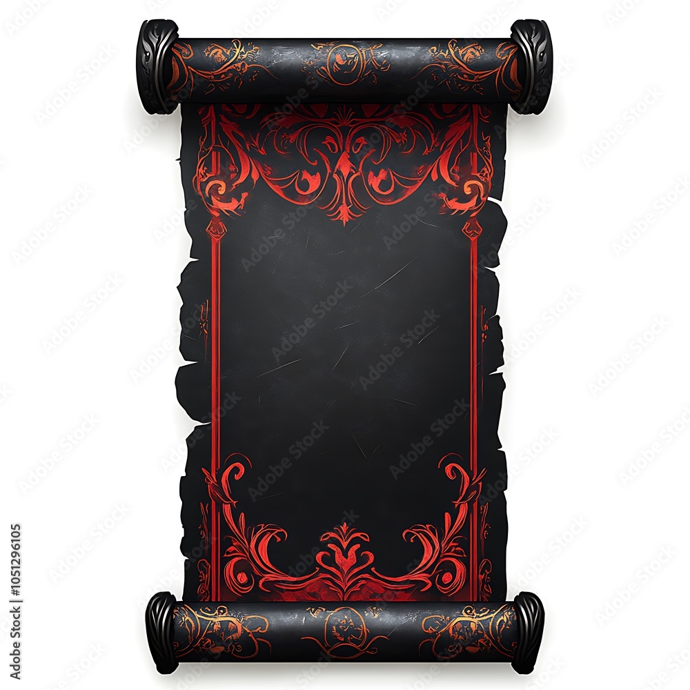 Black scroll with red decoration on a background design, ancient black ...