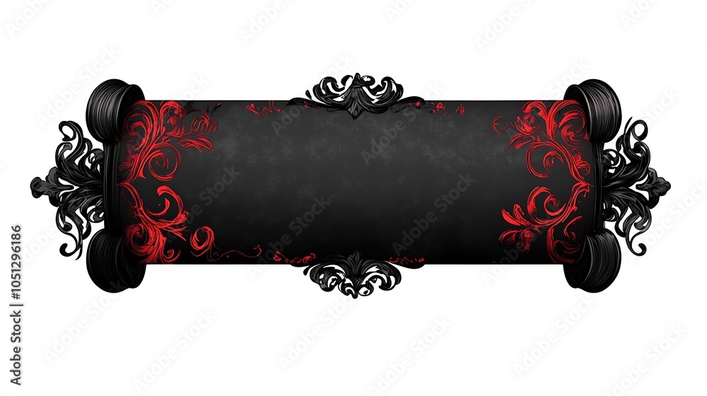 Black scroll with red decoration on a background design, ancient black ...