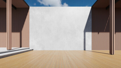 Poster - 3d rendering of modern building with large concrete wall. Minimal exterior architecture