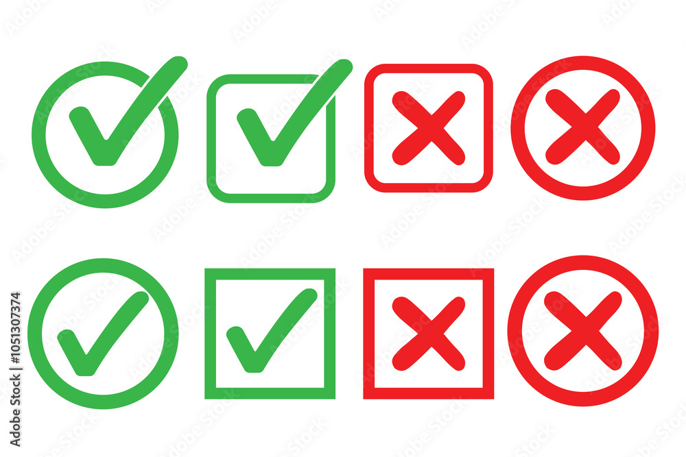 Stock-Vektorgrafik „Right or wrong icons. Green tick and red cross ...
