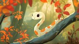 Traditional animation style smiling snake illustration poster background