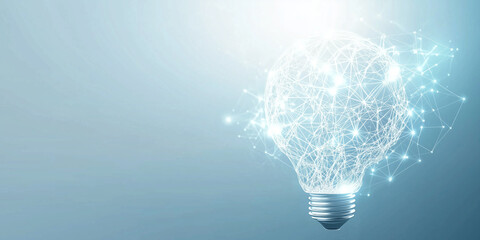Poster - A digitally connected light bulb with network lines and nodes, symbolizing the power of technology, ideas, and interconnected innovation.