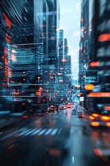 Poster - futuristic city, ai integration, smart technology, holographic interfaces