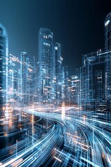 Poster - ai urban planning, futuristic cityscape, digital networks, advanced technology
