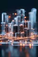 Poster - smart ai city, advanced technology, futuristic infrastructure, holographic society