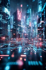 Poster - ai metropolis, digital innovation, futuristic city, neon holograms
