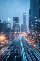 Poster - smart ai city, digital innovation, futuristic infrastructure, holographic society