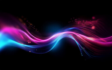 Fototapete - A vibrant, abstract design featuring a flowing wave of light against a black background, with hints of pink and blue.