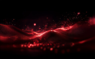 Aufkleber - Abstract digital landscape of red glowing particles against a black background.