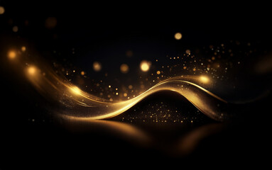 Aufkleber - A golden wave flows across a black background, sparkling with light.