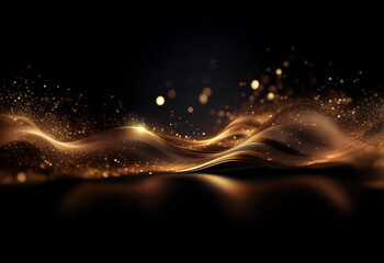 Aufkleber - Abstract background with a golden wave and sparkling particles, against a black backdrop.