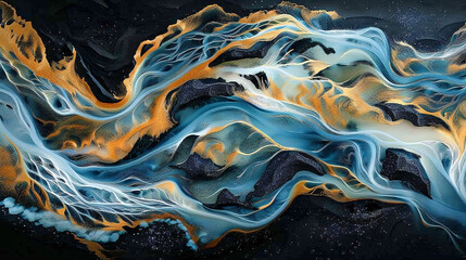 Poster - Aerial view of a colorful braided river in Iceland, an abstract natural background with intricate patterns and textures. A top down perspective of an alien landscape. Abstract aerial photography. The 