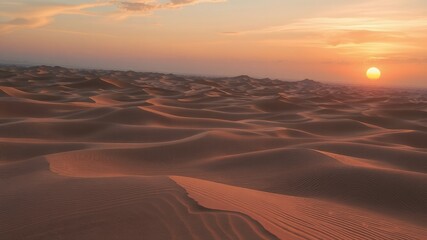 Poster - Vast desert landscape at sunset with the sun shining brightly.