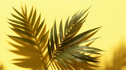 Poster - Two palm leaves against a yellow background.