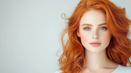 Wall Mural - a young woman with vibrant red hair floating, eyes closed, in an ethereal digital illustration. conc