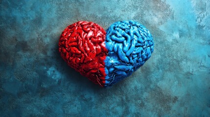 Red heart blue mind connected symbolizing