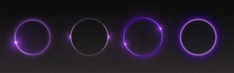 Wall Mural - solar eclipse circles showing moon covering sun on dark background. glowing purple neon rings with b