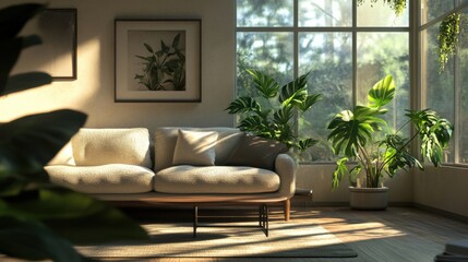 Living space close-up frame in simple cozy room 3d render