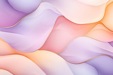 Poster - Abstract pastel waves create a dynamic and soothing background with soft purple, peach, and pink hues, ideal for modern design projects.