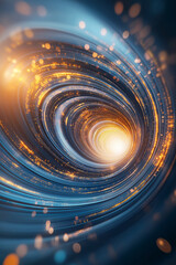 Wall Mural - A spiral of light and dark blue colors with a bright orange spot in the center