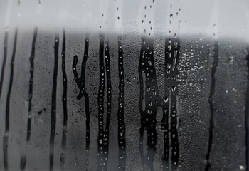 Poster - Close-up view of water droplets on a window pane, creating an abstract pattern.